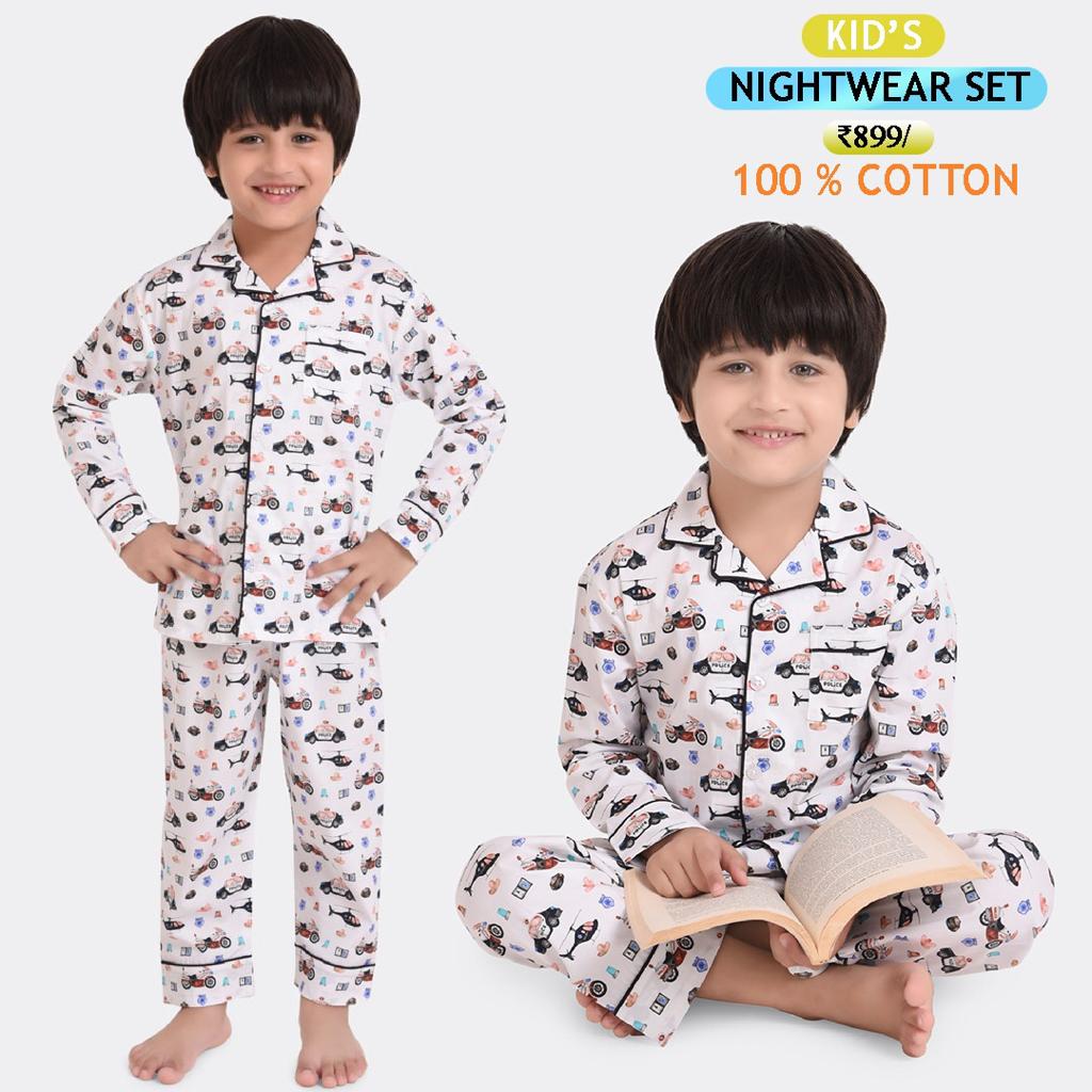 Buy KIRASA Kids / Boys 100% Cotton Printed Short Sleeve Night Suit / Pajama  Set/ Nightwear Online In India At Discounted Prices